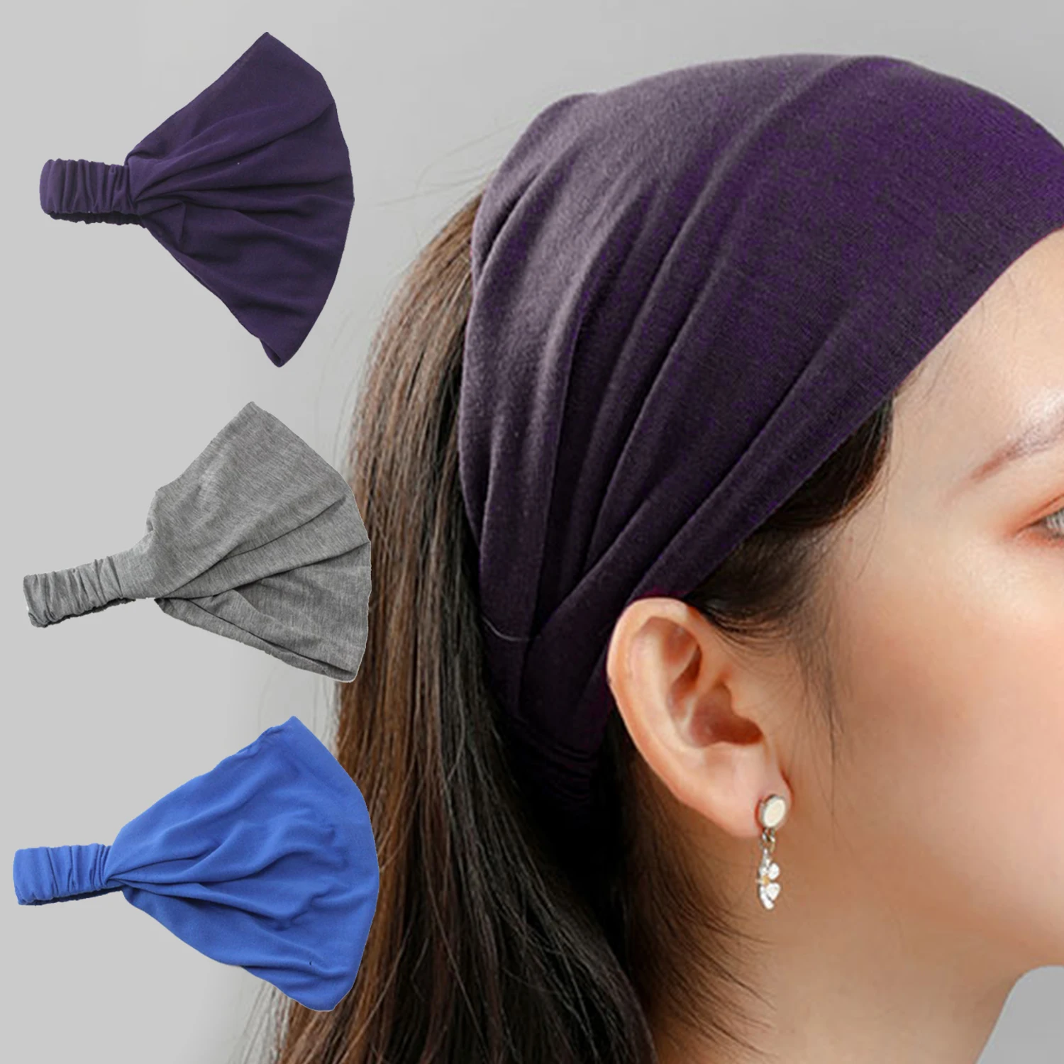 Damska opaska na głowę Turban jednokolorowe elastyczne opaski do włosów opaska do włosów do jogi moda makijaż obręcz do włosów Vintage Headwrap akcesoria do włosów