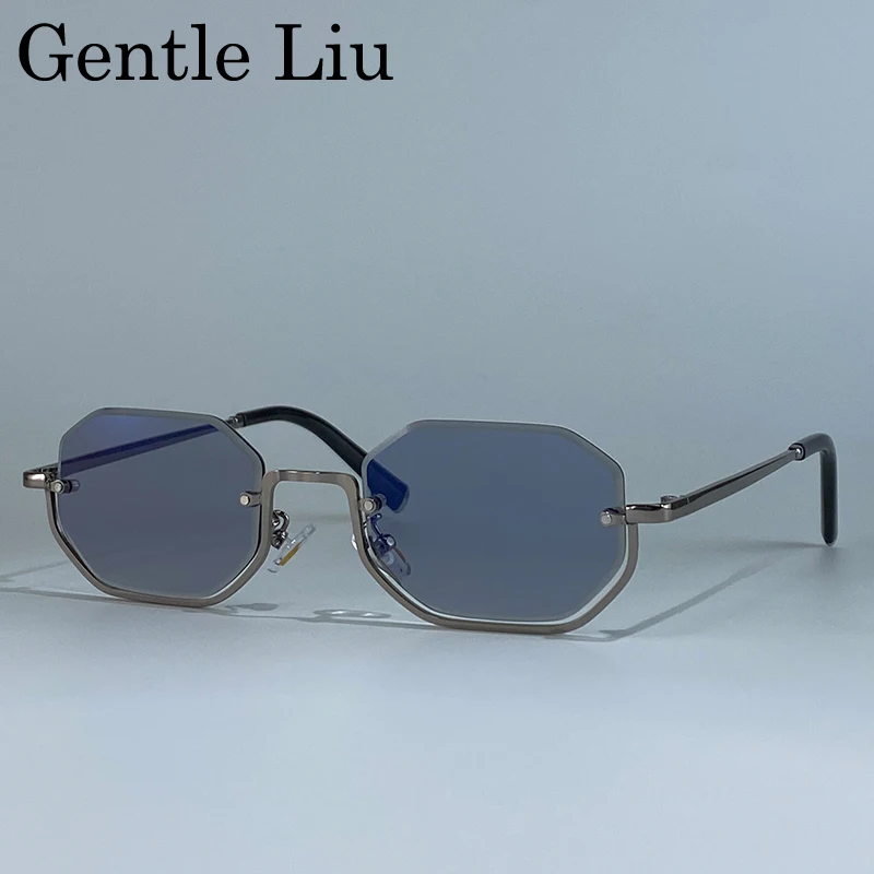 شبه بدون شفة المثمن فاسق النظارات الشمسية النساء 2025 العلامة التجارية الفاخرة خمر إطار معدني نظارات شمسية للسيدات العصرية في الهواء الطلق النظارات #5