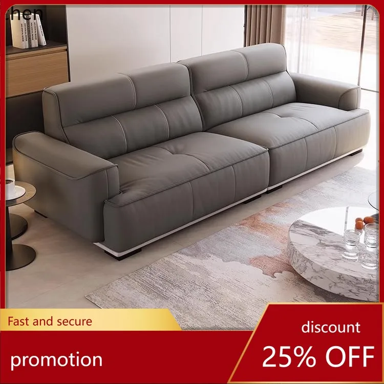 

HT Leather sofa living room leather simple first layer cowhide Italian minimalist sofa