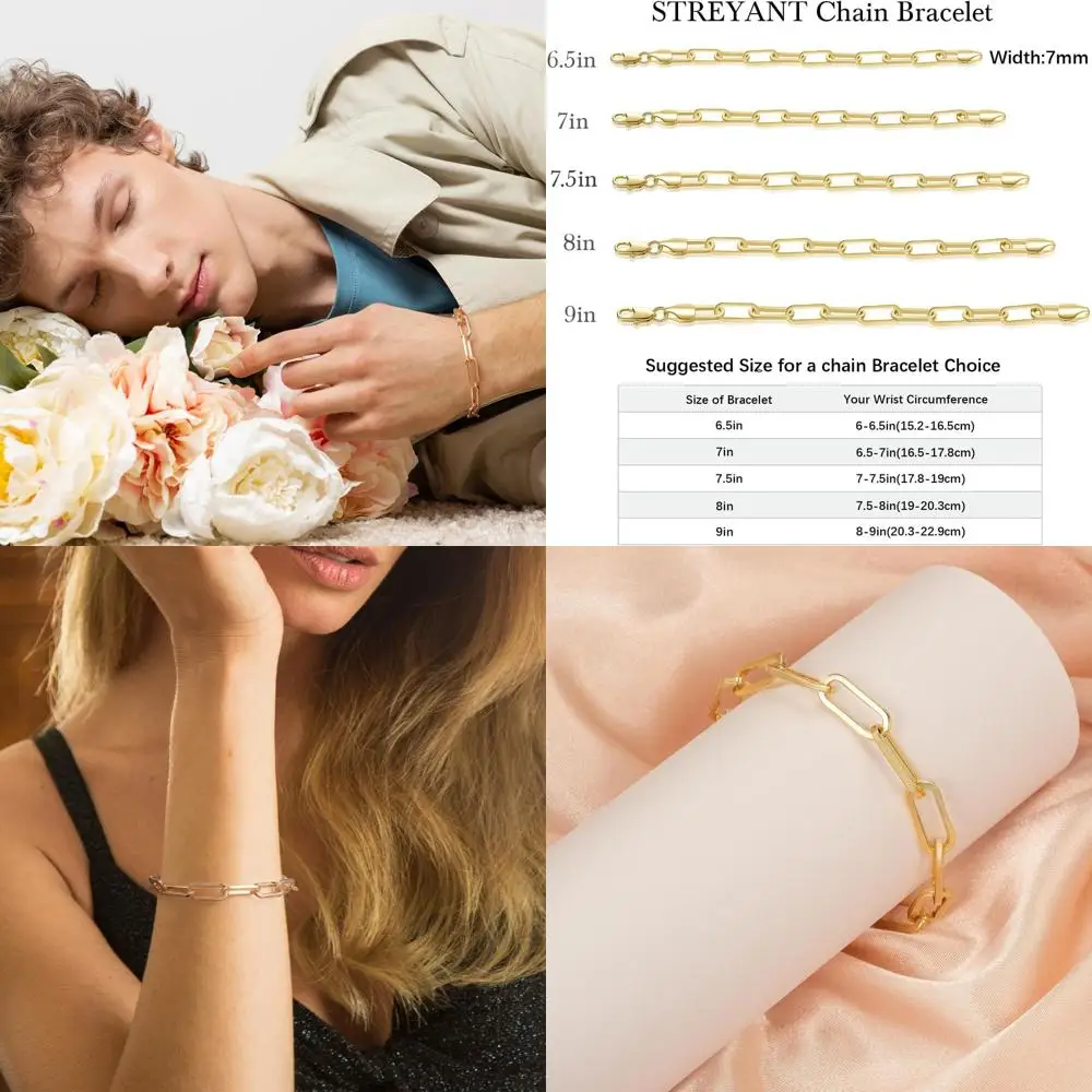 

Unisex Gold-Tone Chain Bracelets - Robust, Stackable, Ideal for Layering, 6.5-9in Lengths