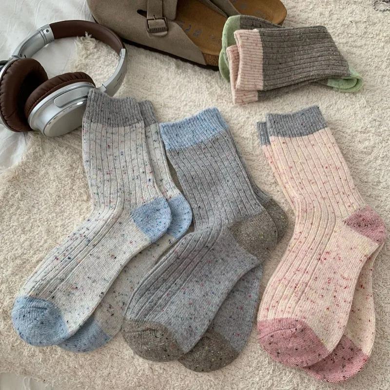 4 أزواج المرأة الخريف الشتاء الجوارب مجموعة الكورية نمط سميكة الصوف منتصف العجل الجوارب المدرسية للفتيات الخريف الجوارب الدافئة جودة عالية #3