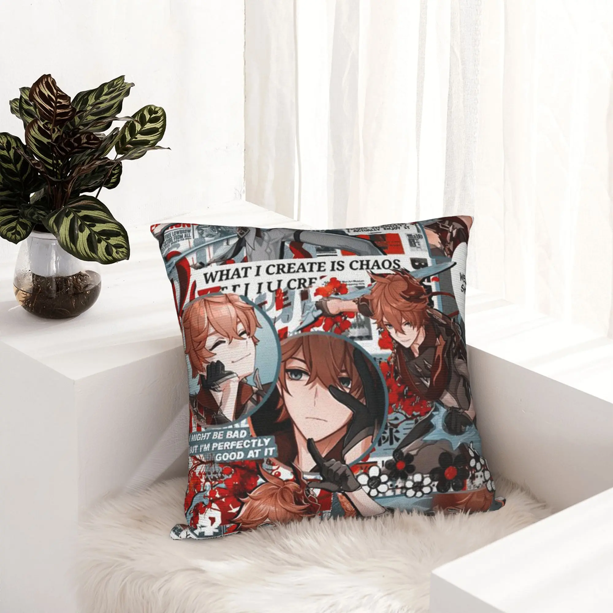 Genshin Impact Collage Diluc Pillowcase Printed Polyester Cushion Cover Gift  Pillow Case Cover Home Zipper 18''