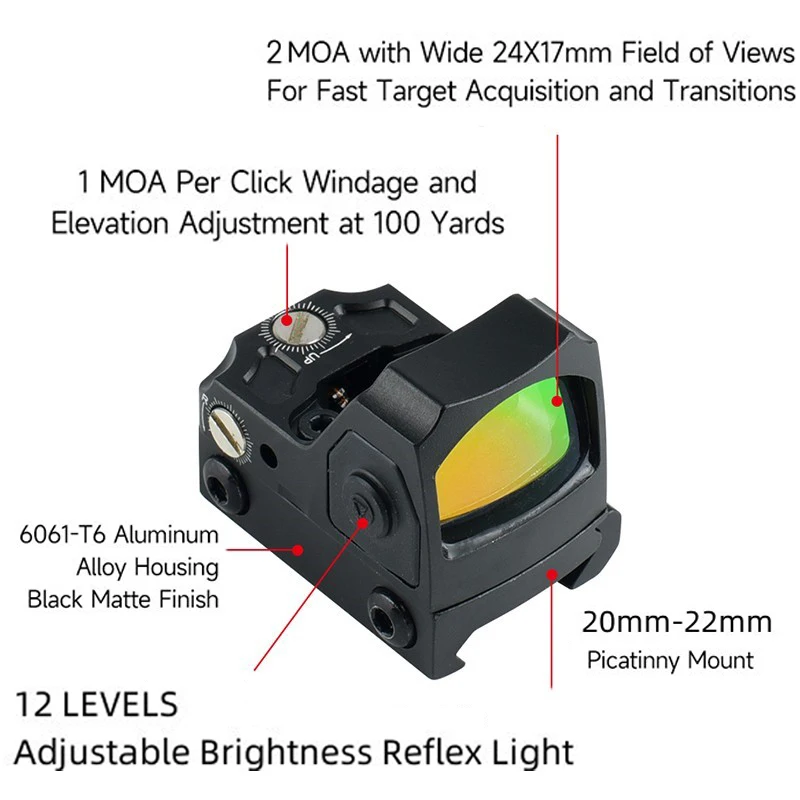 RMR Hunting Red Dot Scope HD Optical Reflex 2MOA SRO Adjustable Airsoft Riflescopes Fits 20mm Rail Holographic AR15 HK416