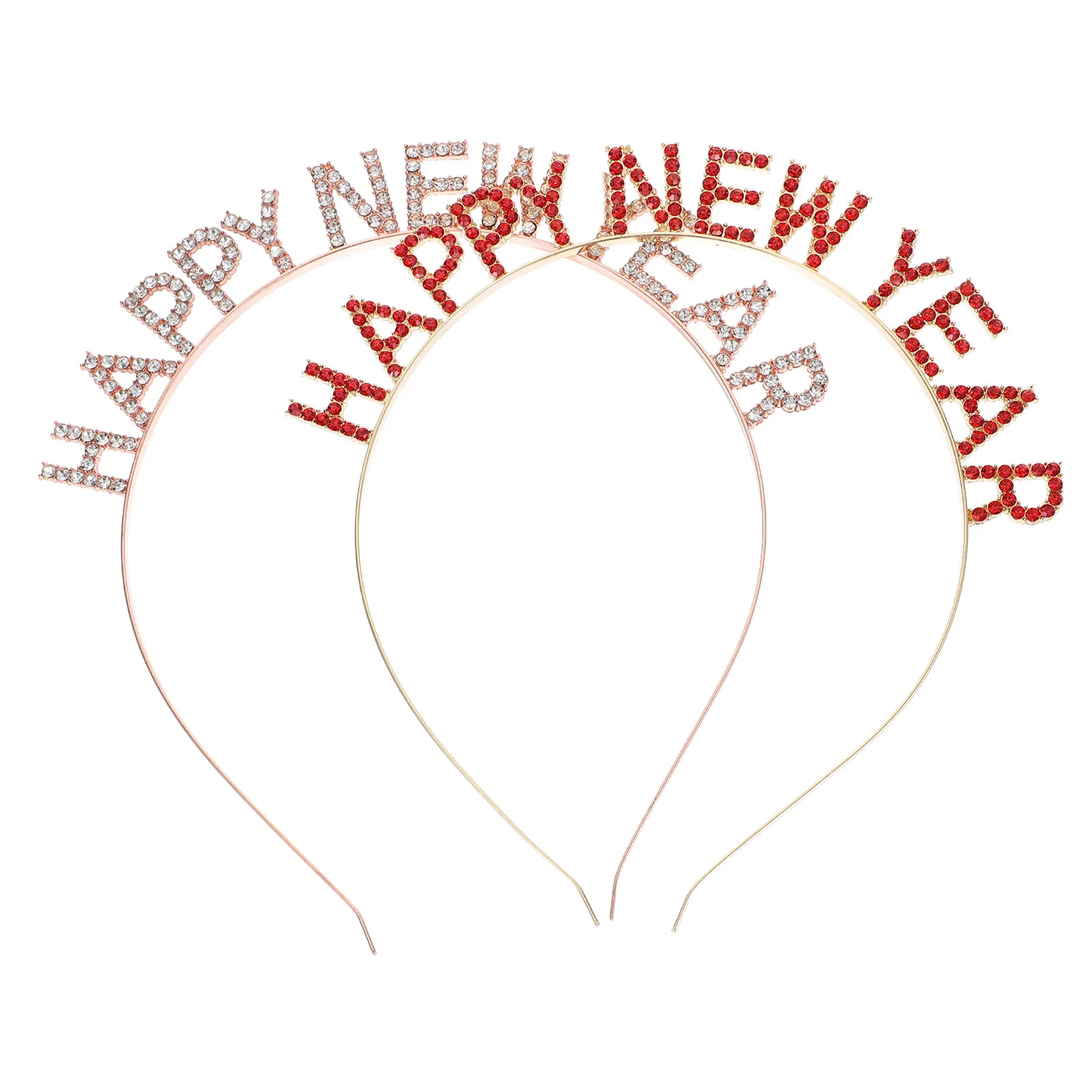 2 PCS Gold Earrings Happy New Year Headband Letter Rhinestone Hairband Personality Accessory Elegant Delicate Hoops Women's