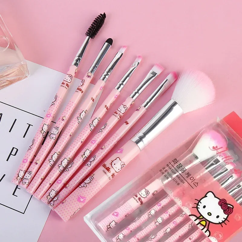 Sanrio Hello Kitty Makeup Brushes Set Anime Fashion Jewelry Blush Eyebrow Lip Eyeshadow Brush Beauty Tools Girls Gift with Box ﻿