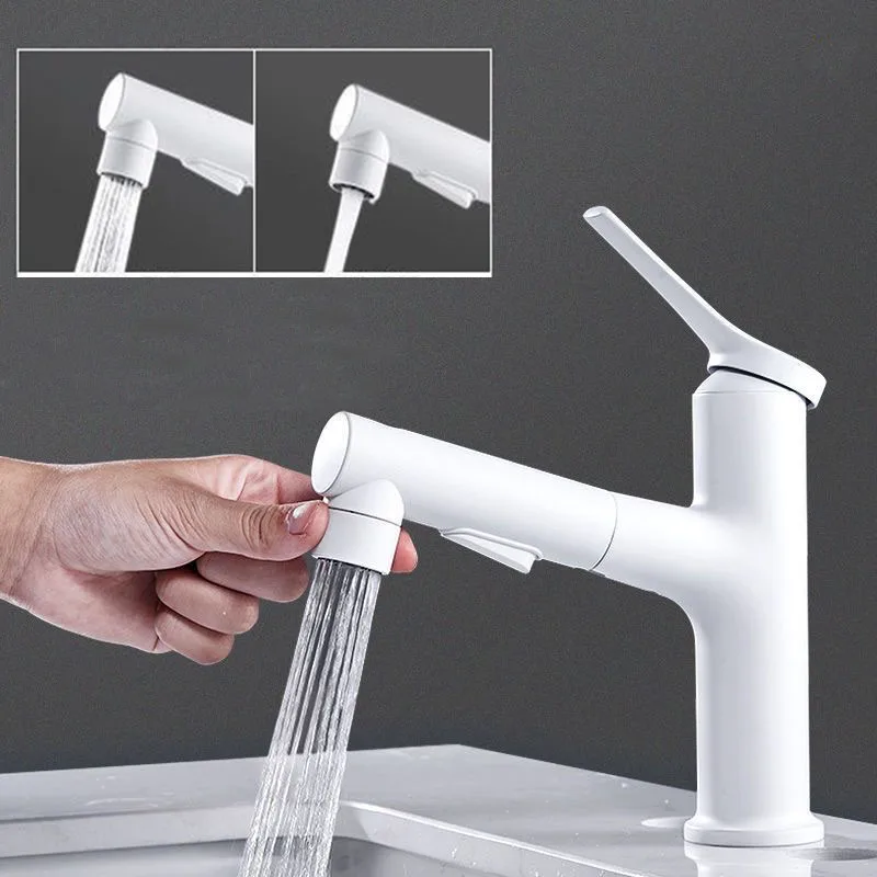White Bathroom Basin Faucet Brass Pull-out Faucet Hot and Cold Water Mixer Water Tap Single Hole For Bathroom Sinks Taps
