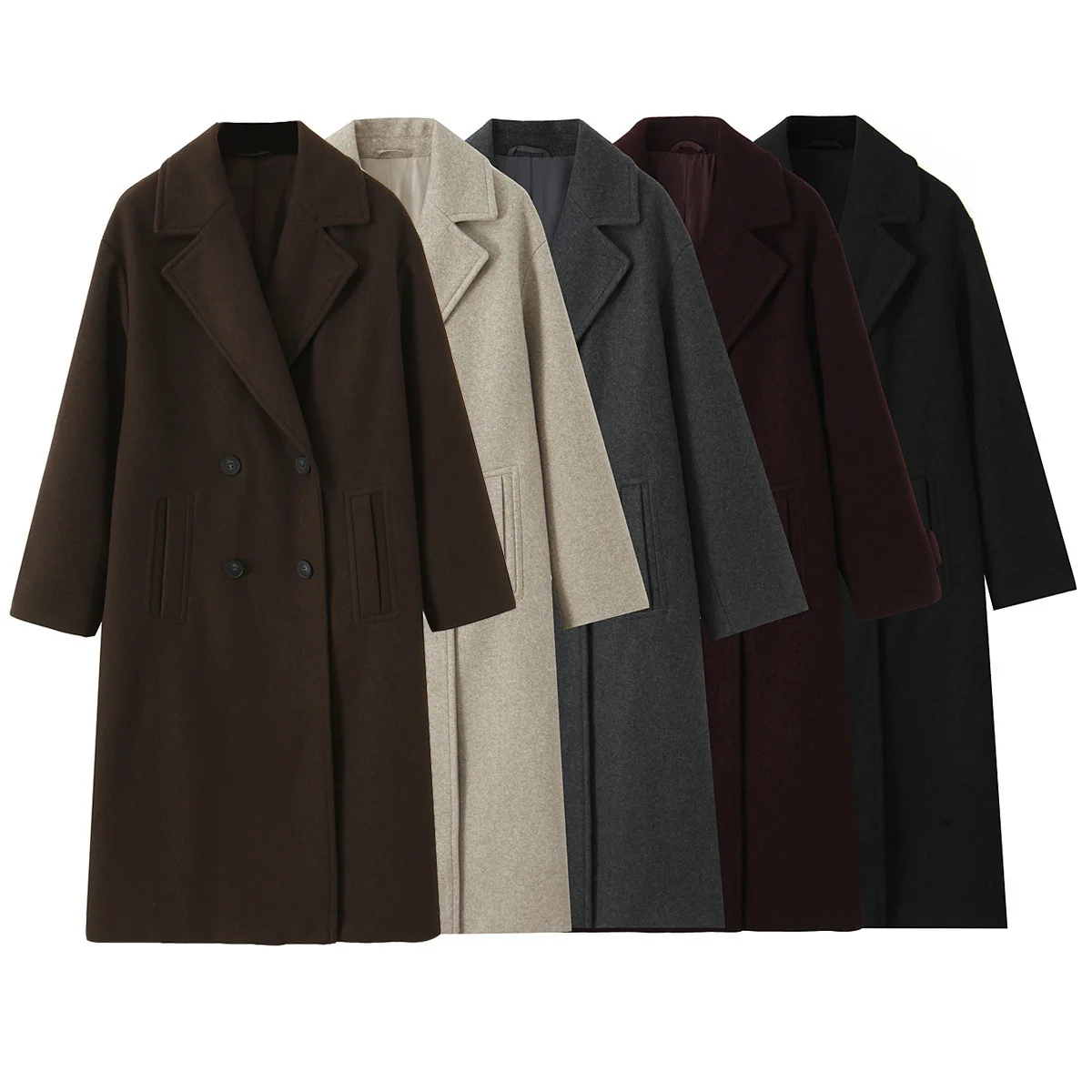 

Женское шерстяное пальто, осень-зима, новая мода, смешанное двубортное пальто с длинными рукавами и лацканами, женское уличное элегантное пальто