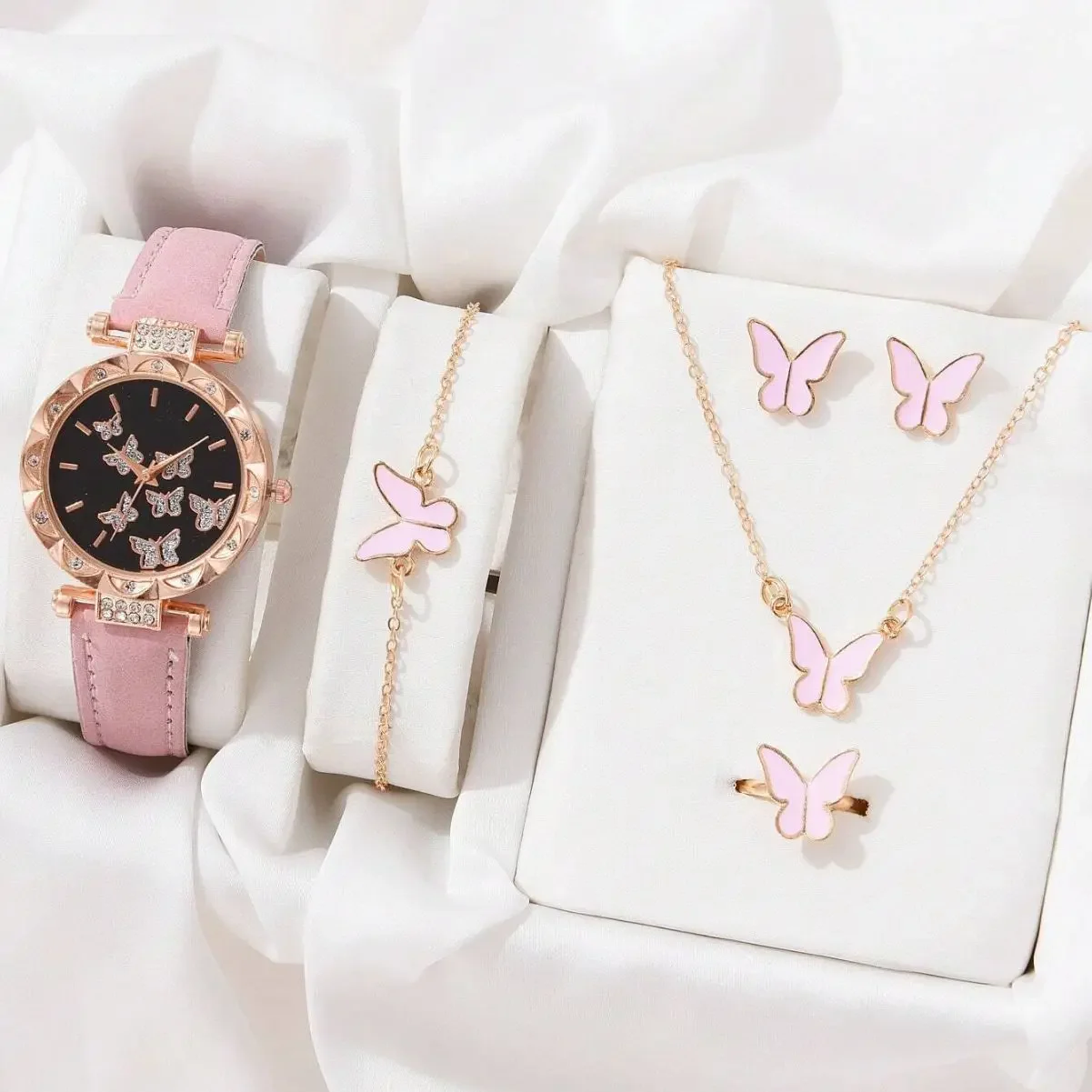 Luxury Watch Women Necklace Earrings Bracelet Set Watches Butterfly Silicone Strap Ladies Quartz Digital Wristwatches No Box New