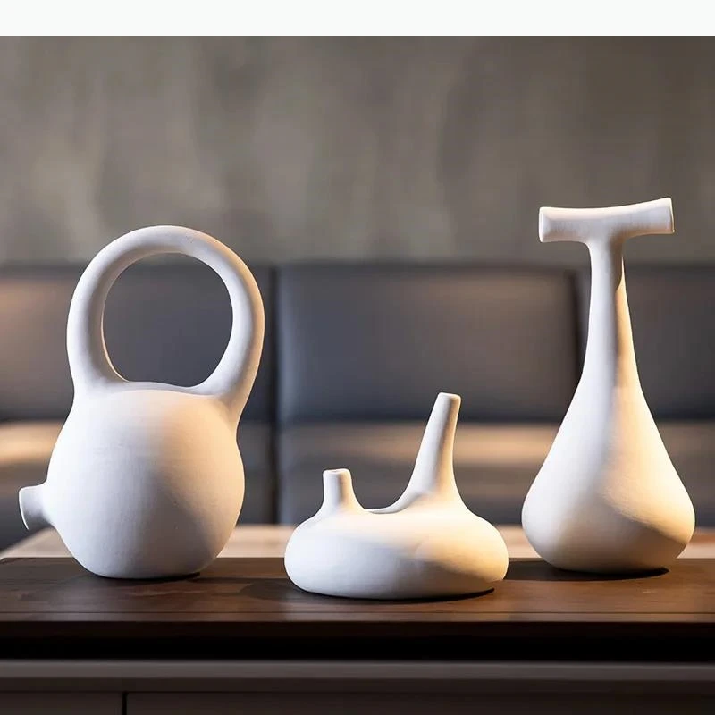 Ceramic Handicraft Abstract Pipeline Snail Flower Vase Plain Fired Ceramic Vase White Abnormity Figurines Home Decoration