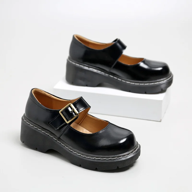 New Retro Leather Shoes College Buckle Mary Jane Shoes Japanese Wild Retro Girl Cute Shoes Platform Lolita A14-27