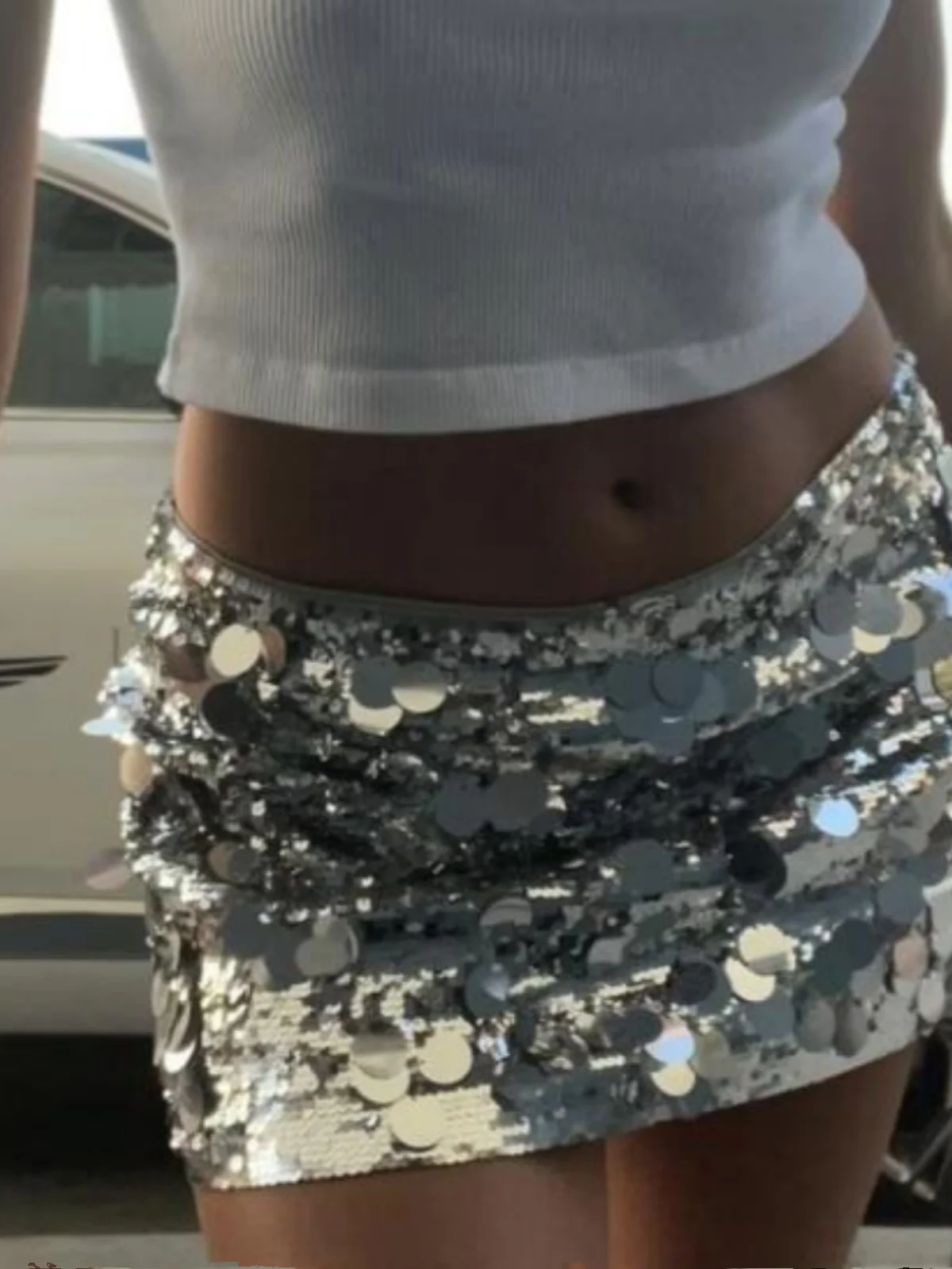 

Low Waist Sequin Slim Fit ort Skirt Bright Sequins f Length Skirt Street Sle Spor Casual Pure Color Bodycon Skirt