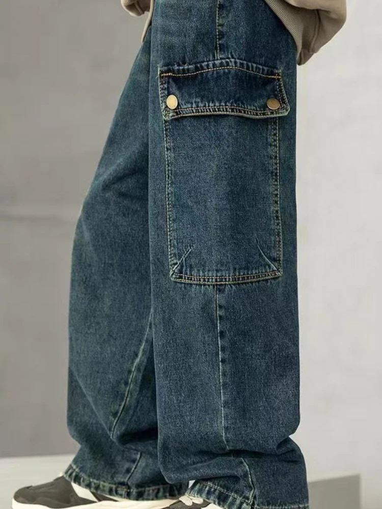 2026 New Kids Unisex Cargo Wide Leg Jeans Spring Autumn Boy Girl Straight Denim Pants Children Casual Long Trousers