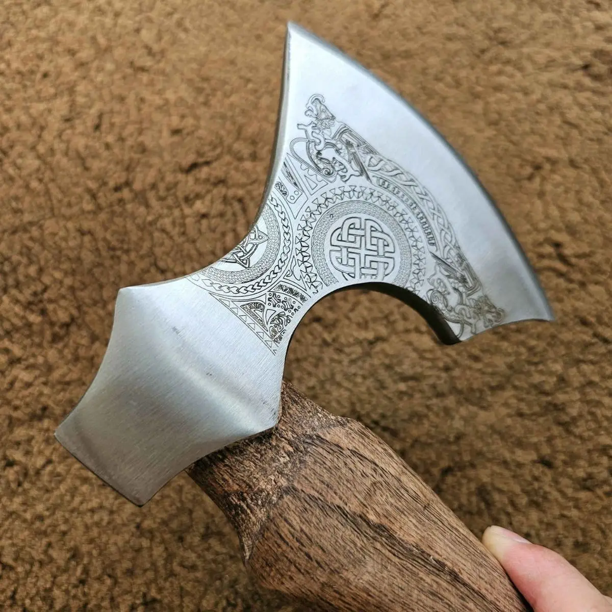 2026 New Nordic Carved Pattern Viking Hand Axe 55 Steel Forging Outdoor Camping Household Chopping Tool