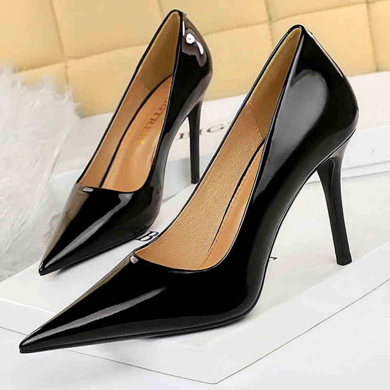 BIGTREE Shoes Patent Leather Woman Pumps Pointed Toe High Heels Sexy Women Office Shoes Stiletto Heels Fashion Women Basic Pump