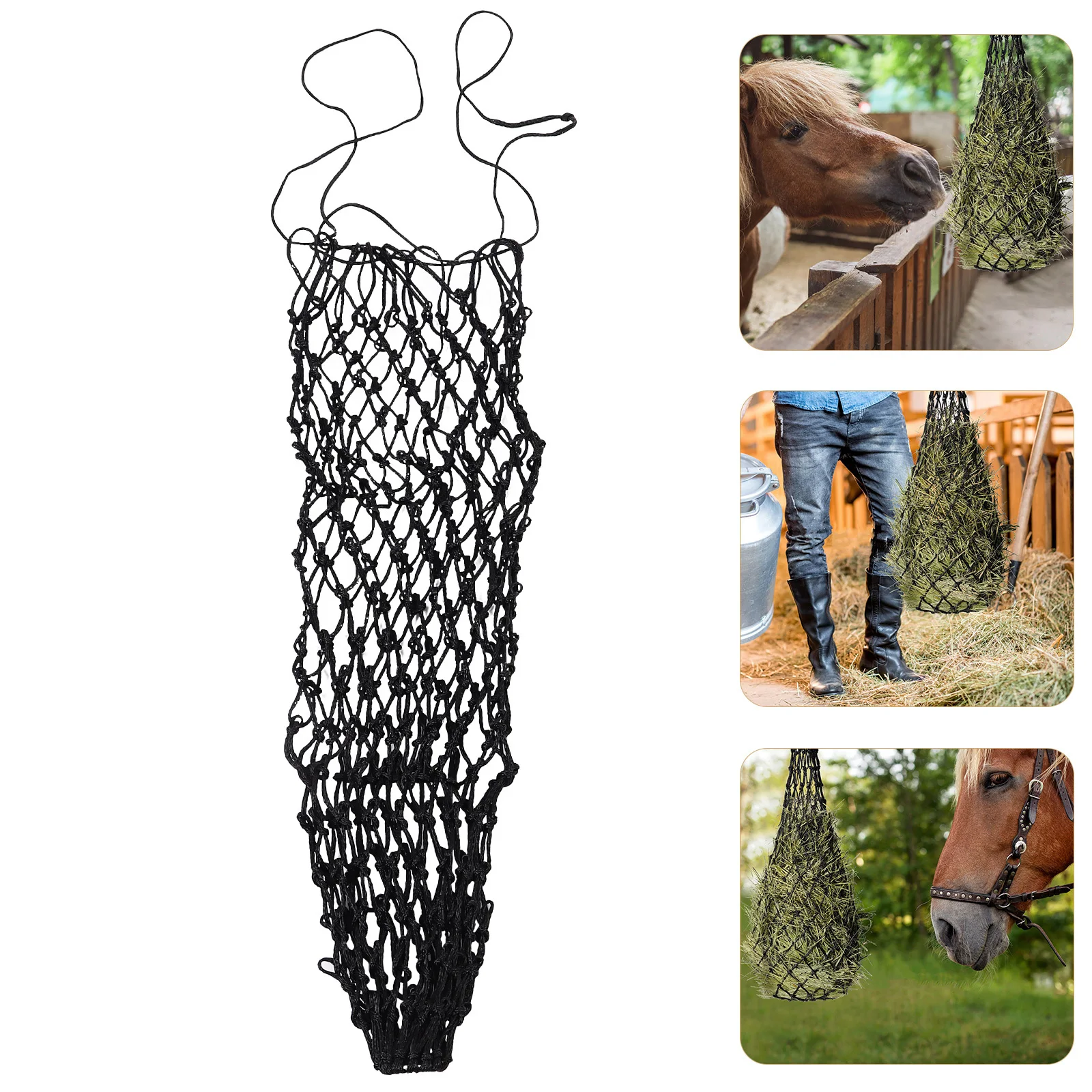 أكياس القش المغذية البطيئة خنازير غينيا الماعز الكلاب الحيوانات الصغيرة النايلون الكريات السوداء تغذية صافي قفص السلطانية