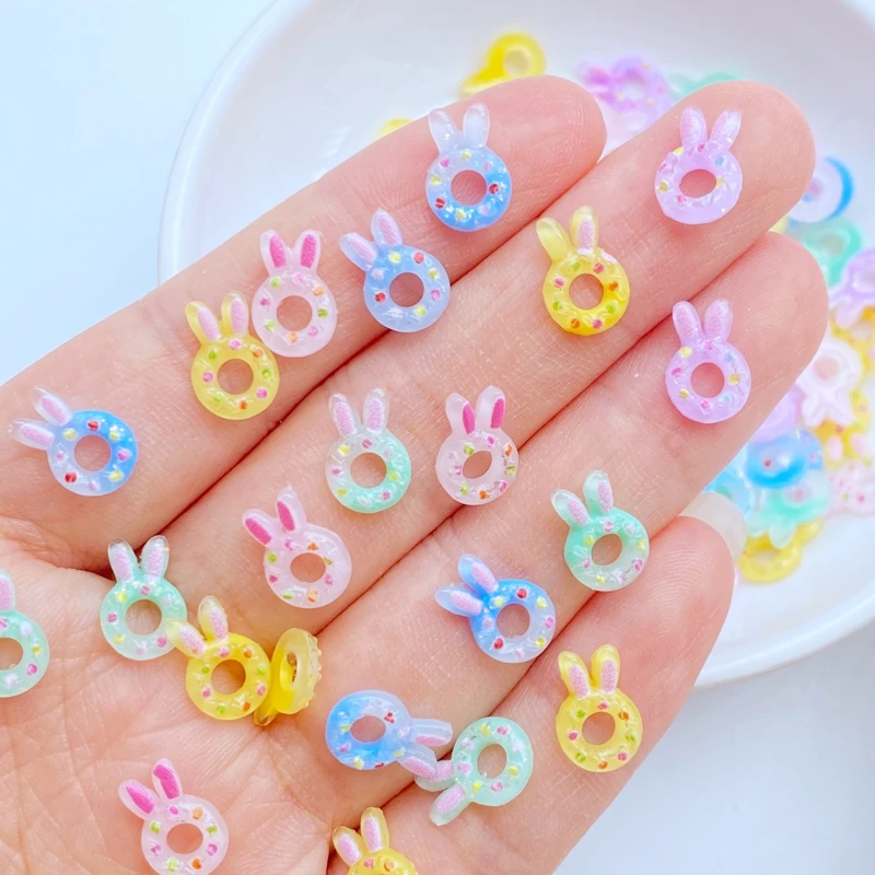 50Pcs New Cute Mini Rabbit Head Series Resin Figurine Crafts Flatback Cabochon Ornament Jewelry Making Hairwear Accessories