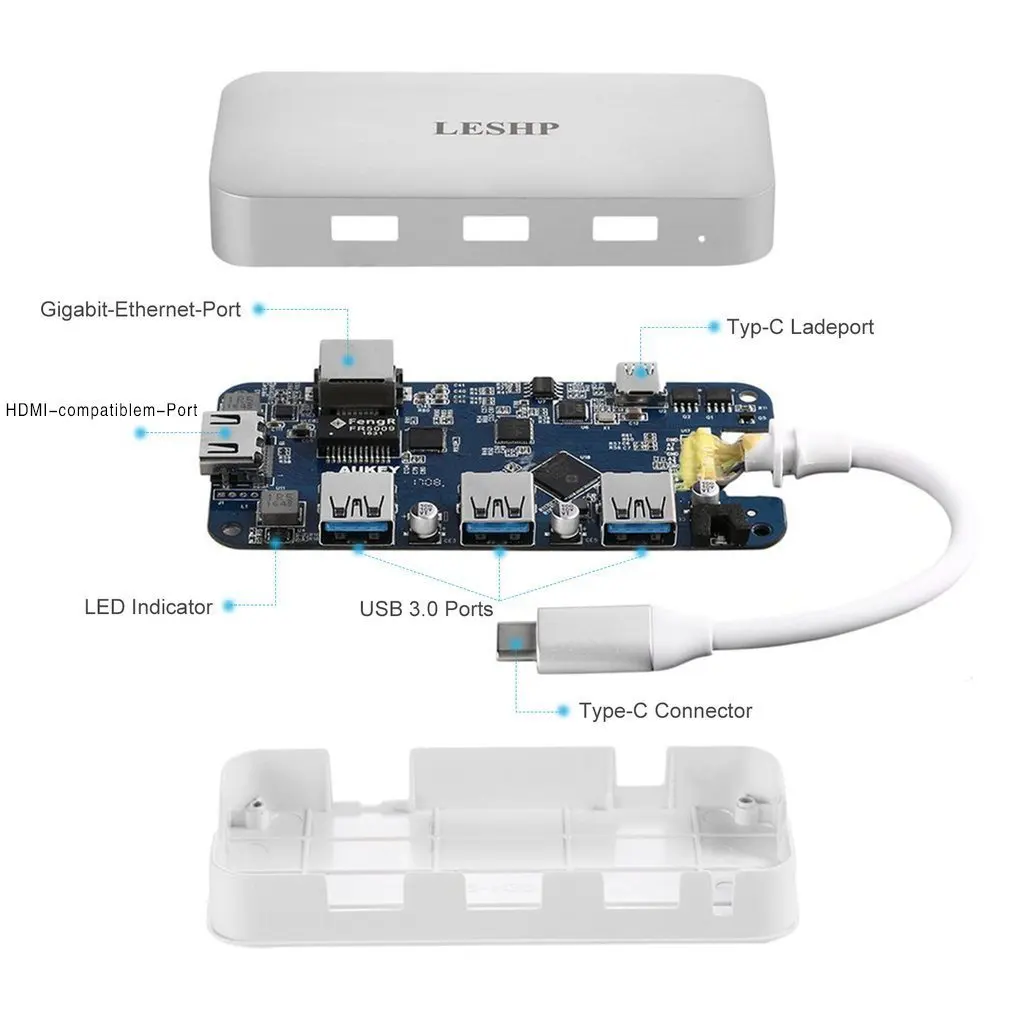 Type-c To USB-3.0 3 Port HUB RJ45 Gigabit HDMI-compatible 4K PD Charging Digital AV Converter Adapter