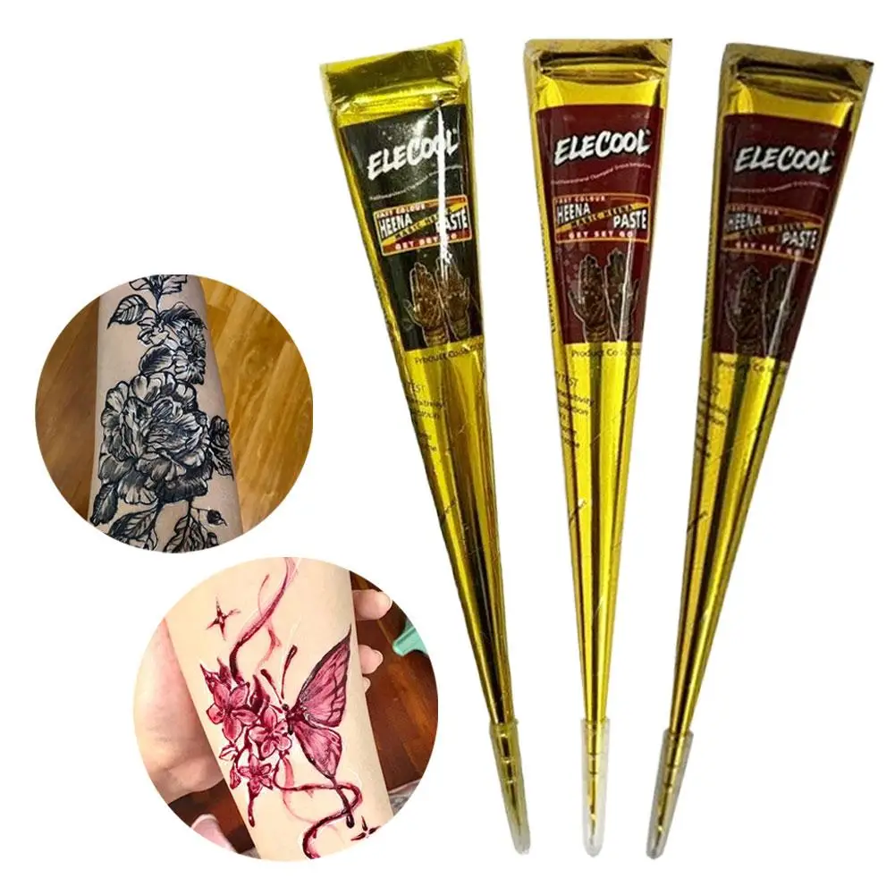 Natural Long Lasting Henna Tattoo Paste Cones Temporary Body Art Ink Natural Plant Pigment DIY Hand Tattoo Drawing Tool