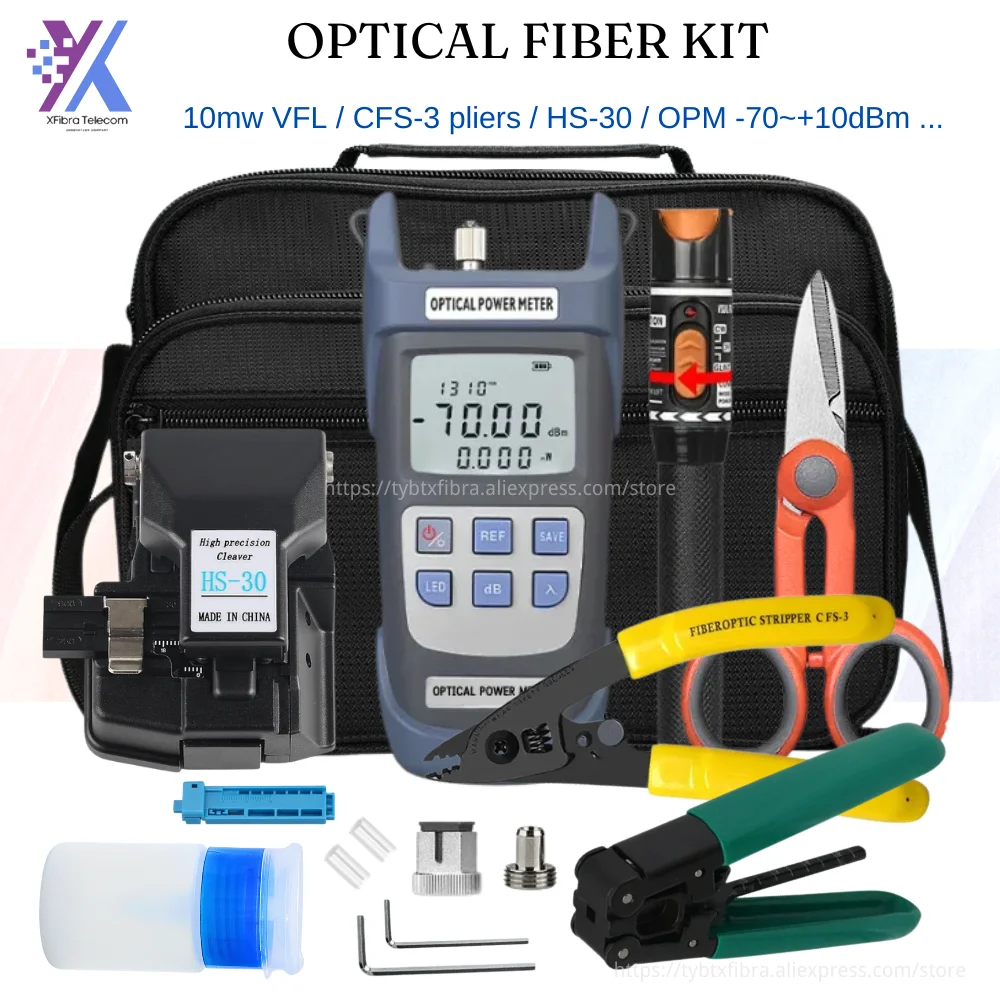 HS-30 FTTH Fiber Optic Tool Kit Fiber Fibra Optica Power Meter 10mW Visual Fault Locator Gun Grey Tool