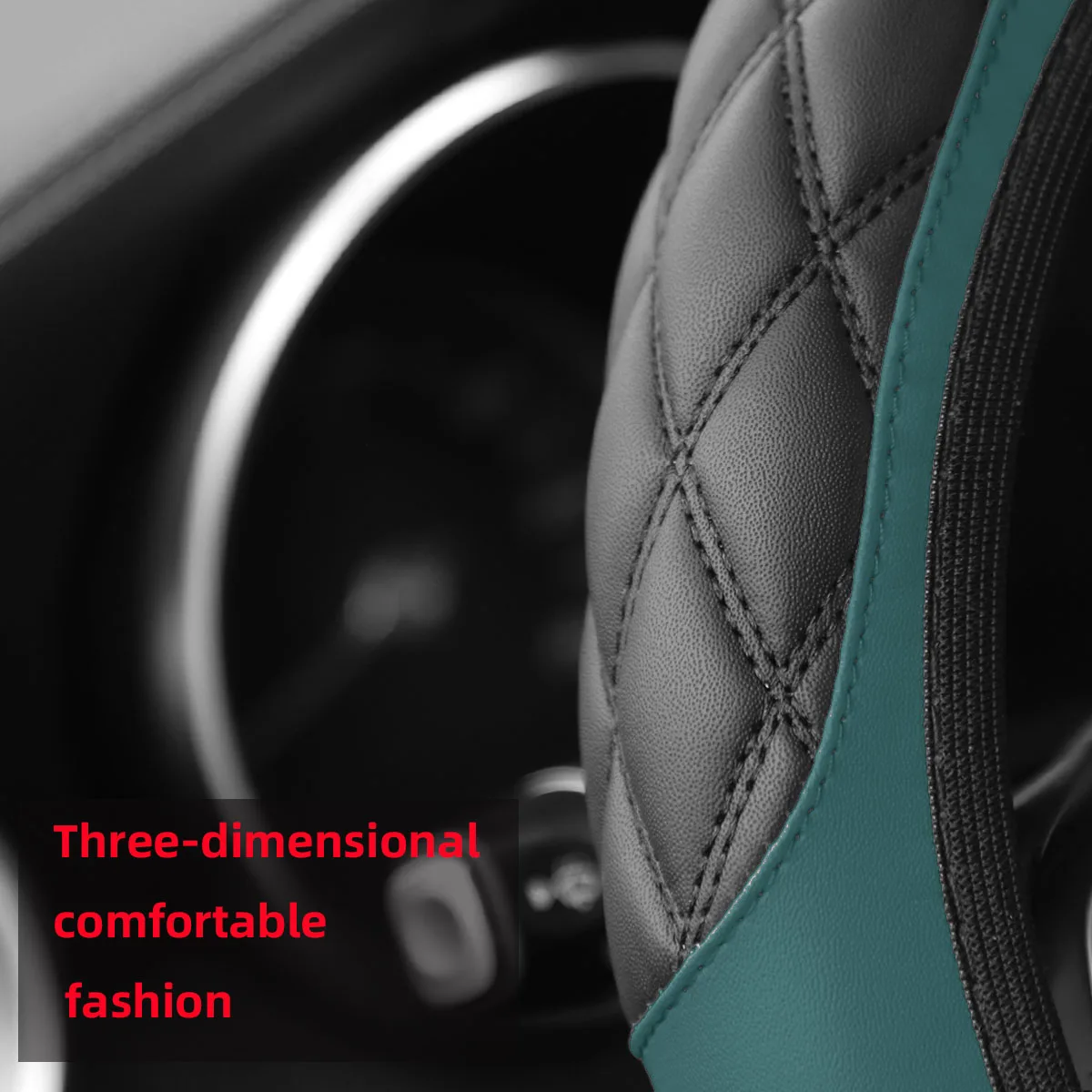 1 Leder-Stereo-Stickerei Komfortabler Rutschfester Auto-Lenkradbezug Ohne Innenring für 14,1-15 Zoll Autos – Detail 13