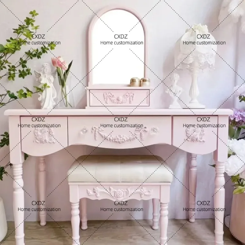 XXGirls Wood Modern Vanity Table Storage Mirror Drawers Luxury Bedroom Dressers Space Saving  Furniture Home