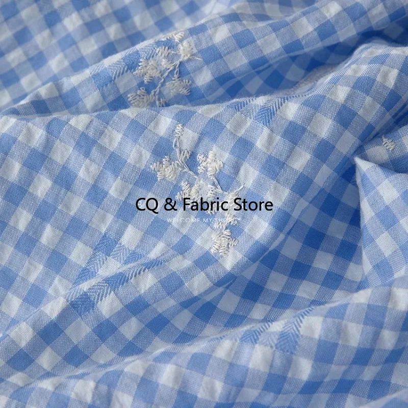 

Ins стиль летняя синяя клетчатая вышитая полиэфирная хлопковая ткань для классической рубашки детская одежда Diy By The Yard