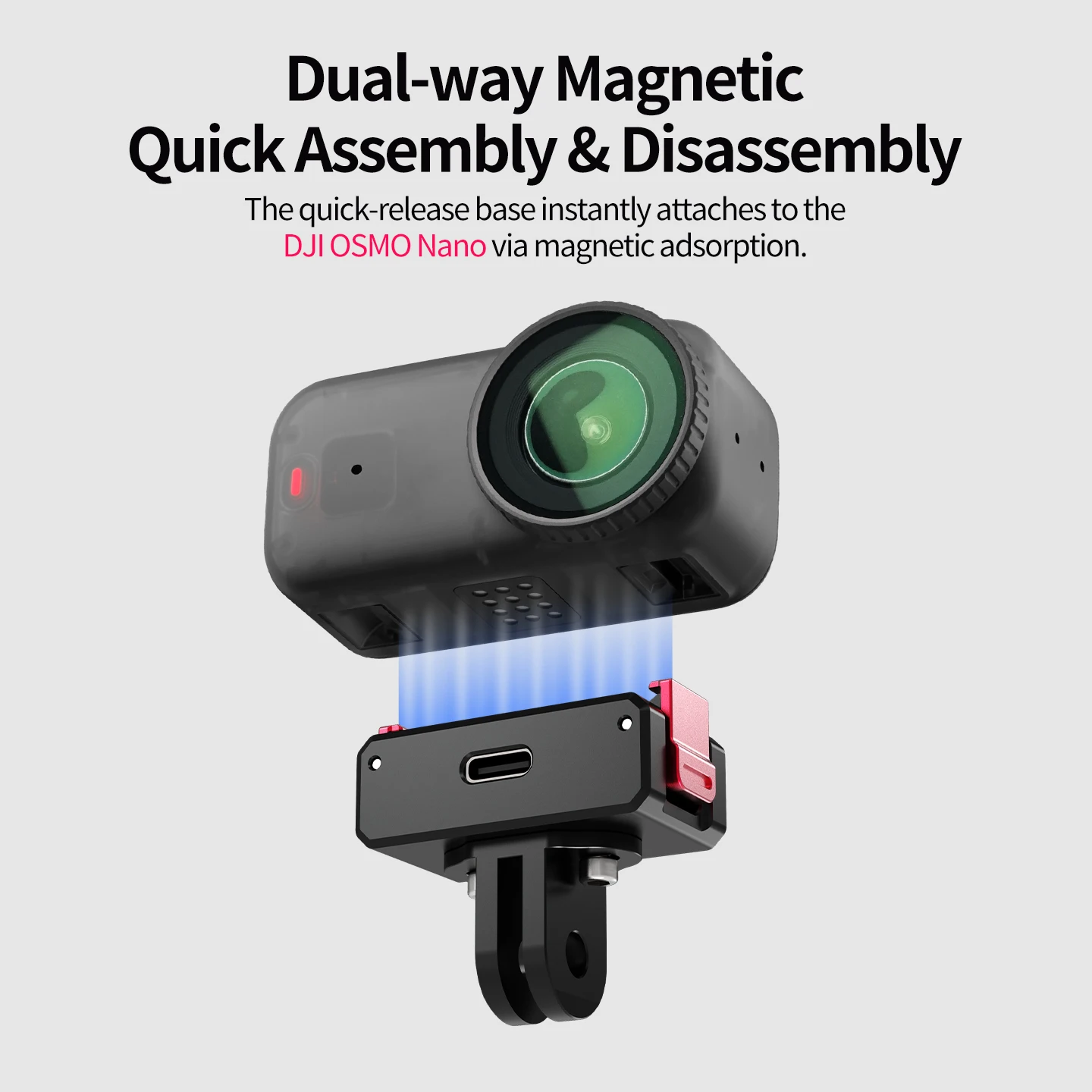 Langlebige Aluminium-Magnetische Schnellverschluss-Ladestation für DJI Osmo Nano Action-Kamera Magnet-Doppelbefestigung Kugelkopf Fahrradhalterung – Detail 17