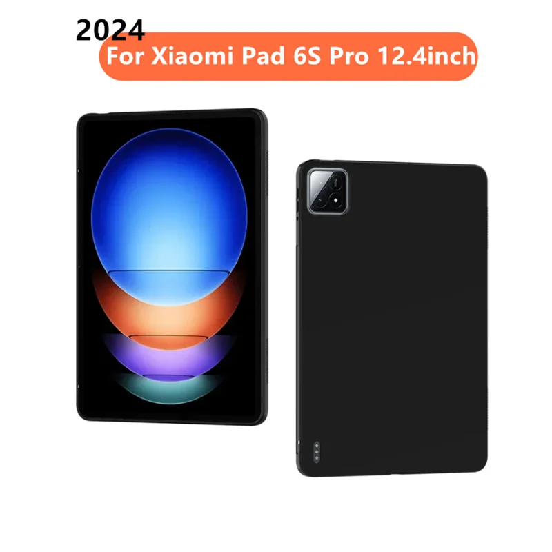 เคสแท็บเล็ตสำหรับ Xiaomi Pad 6 S Pro 12.4นิ้ว2024 Mi Pad 6 S mipad 6 S Pro 12.4 "ซิลิโคนนิ่มสีดำ TPU เคสด้านหลัง