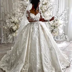 Customzied Luxury V Neck Full Lace Wedding Dresses 3D Floral Illusion Long Sleeves Bridal Gowns Amanda Novias Official