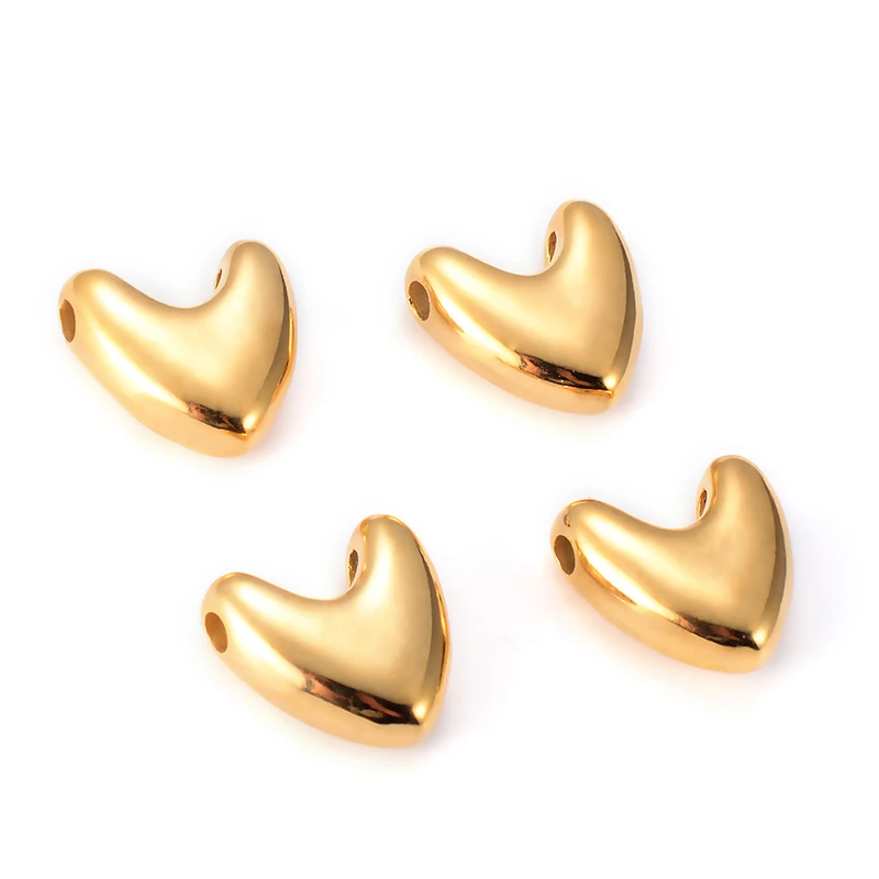 3Pcs Stainless Steel Gold Plated 3D Heart Charm Connector for Bracelet Necklace Pendants Diy Jewelry Making Findings Wholesale