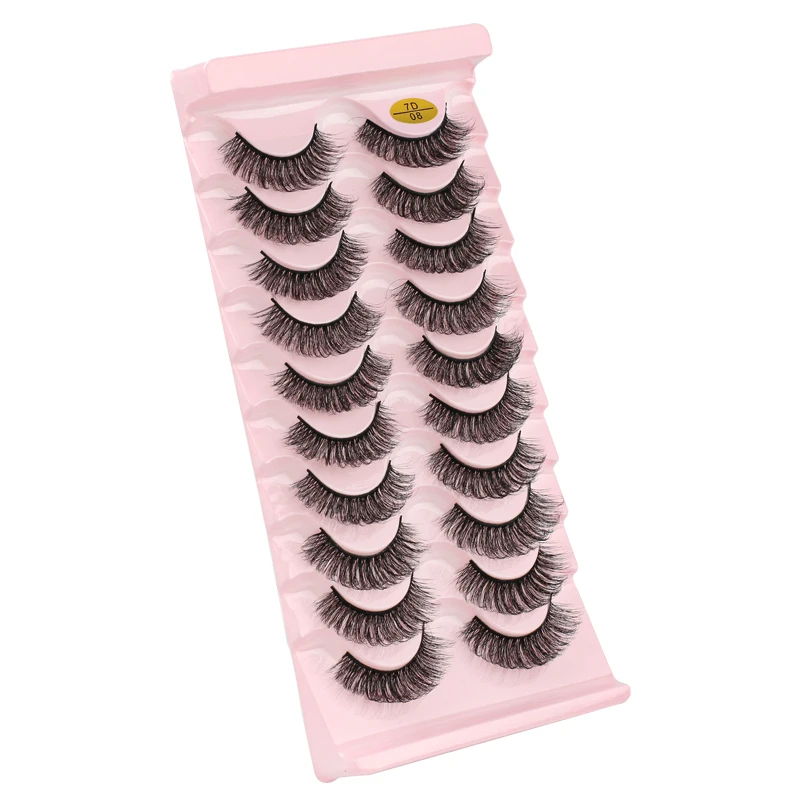 10 pairs of fluffy 7D three-dimensional thick curled faux mink fur false eyelashes messy European and American simulation