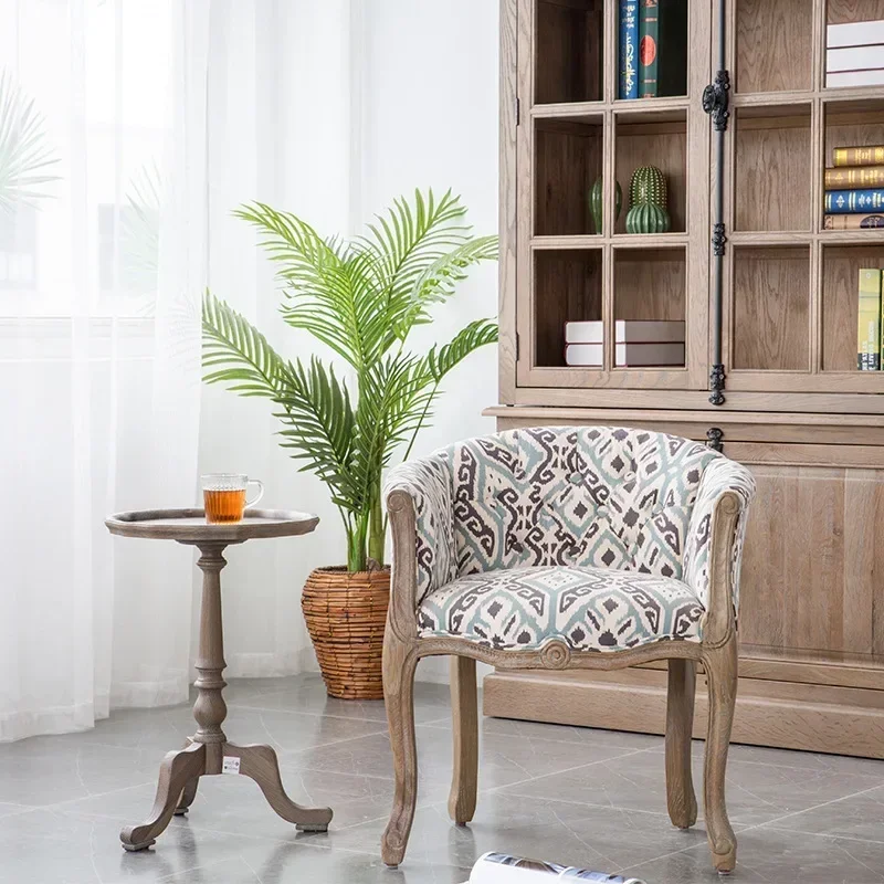 European and American single sofa chair solid wood, rural study computer chair French simple