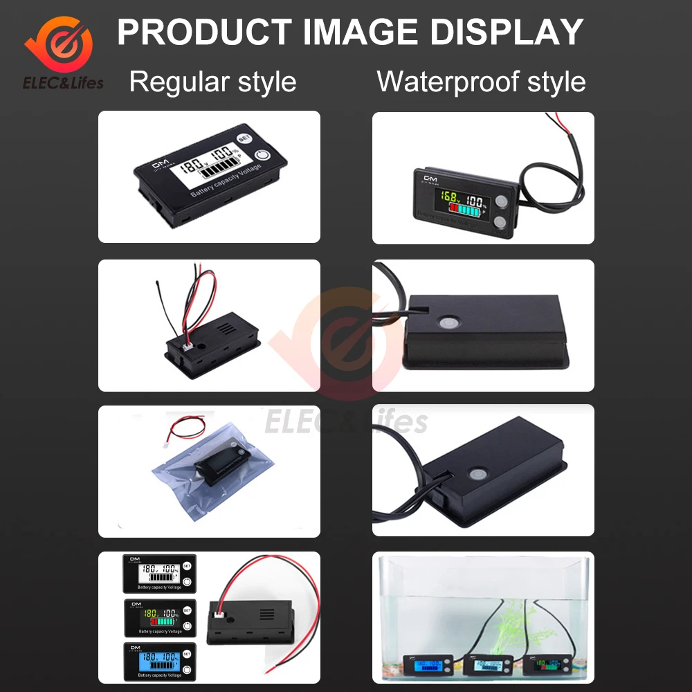 DC Battery Voltmeter DC 8V-100V 6133A LCD Battery Capacity Indicator Power Meter Lithium LiFePO4 lead-acid cell 12V 24V 48V