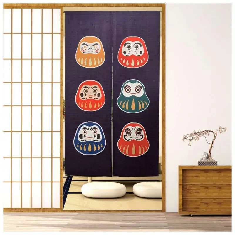 VIKAMA Multi‑Color Daruma Pattern Noren Door Curtain Japanese Style Room Divider Curtain For Kitchen Cafe Restaurant Decor
