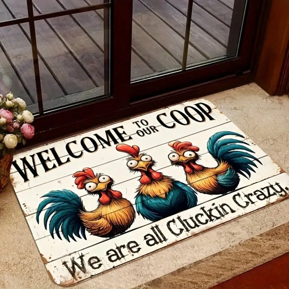 

1 шт., резиновый коврик с рисунком цыплят «WELCOME TO OUR COOP», водопоглощающий нескользящий входной коврик для ванной комнаты