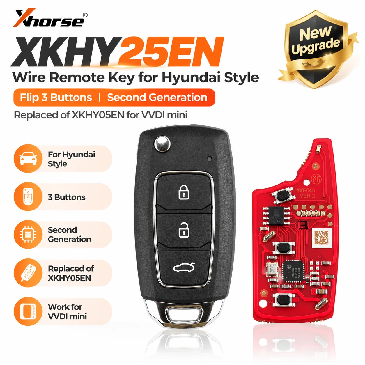 Xhorse XKHY25EN Universal Wire Remote Key 2nd Generation of XKHY05EN for Hyundai Type 3 Buttons Car Remote Key for VVDI MINI