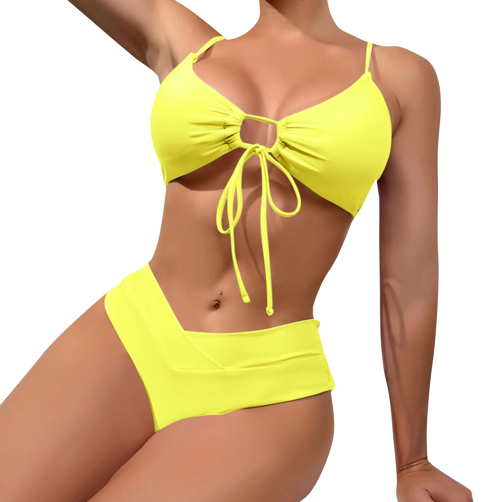 2024 Nieuwe Sexy Bikini Set Split Dunne Riem Hoge Taille Badpak Vrouwen Effen Kleur Badmode Dames Badpak Bikini Set Beachwea