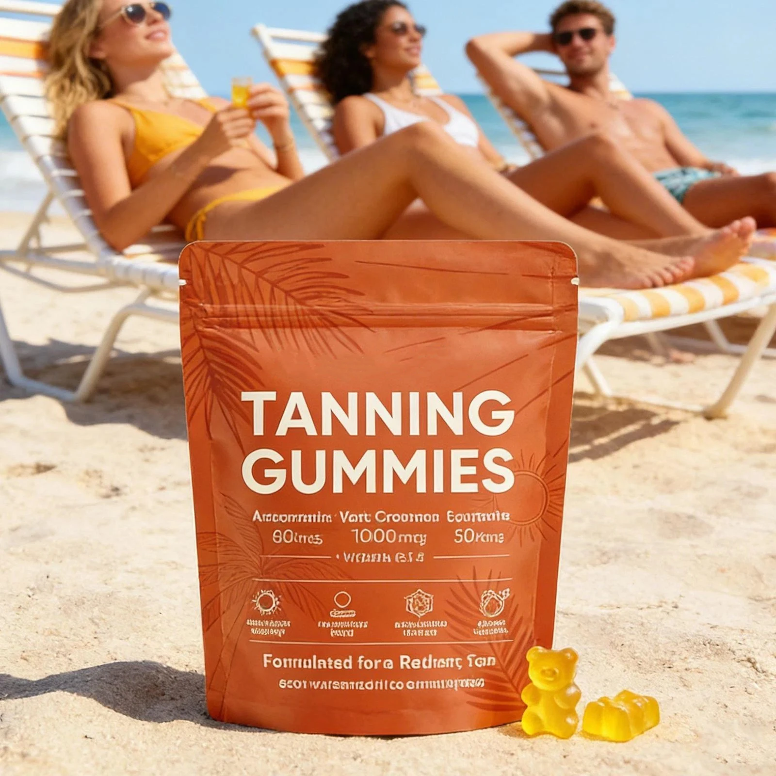 2026 New Tanning Gummies Work Fast Without Sun, Radiant Healthy Skin, Vitality Support & Hydration, 60 Count