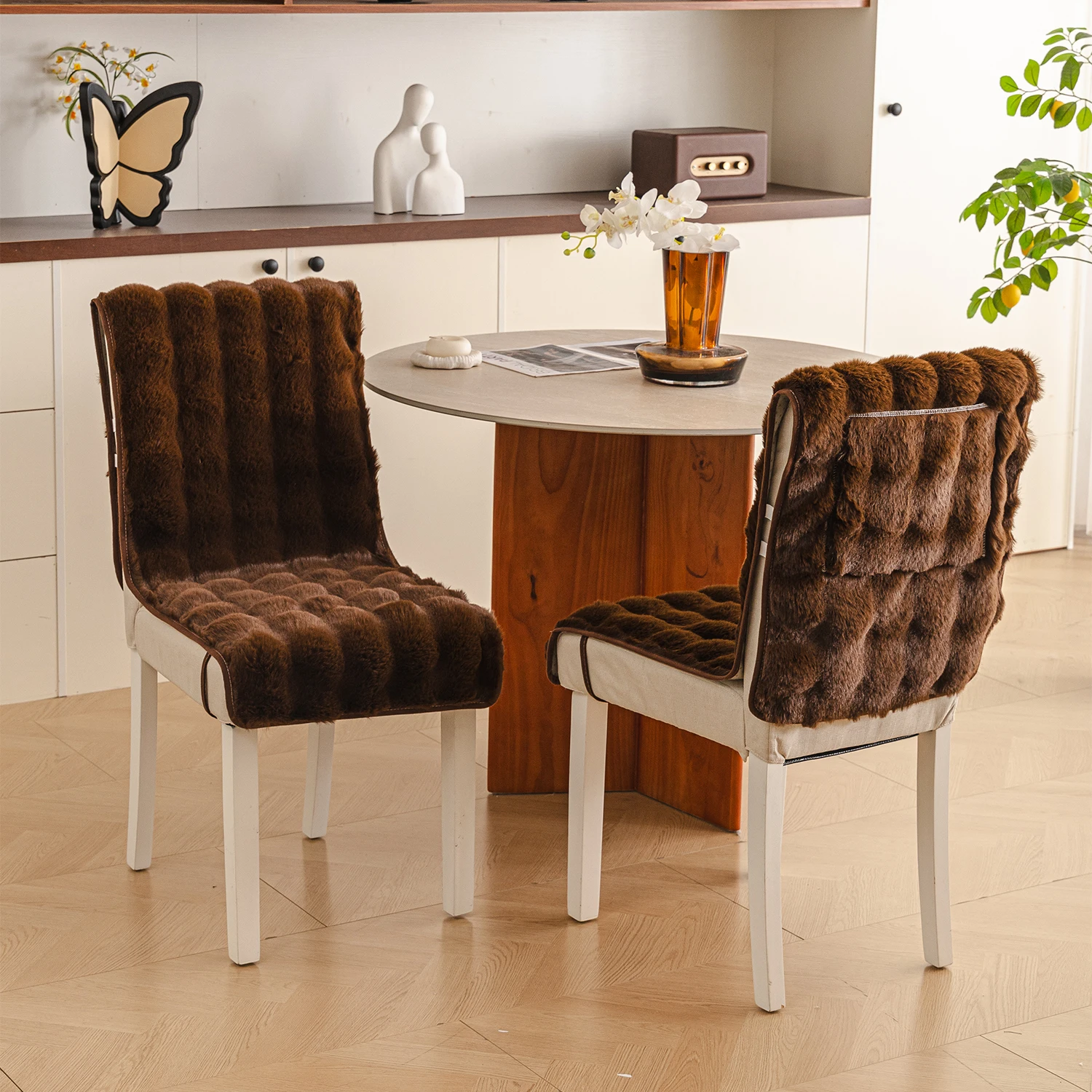 2/4pcs multi-color optional vertical pattern plush chair cover, soft and warm fabric, pet-friendly, easy to install and disassemble, Living Room, Dining Room, Office Chair-Home Decor Plush Thick Cover