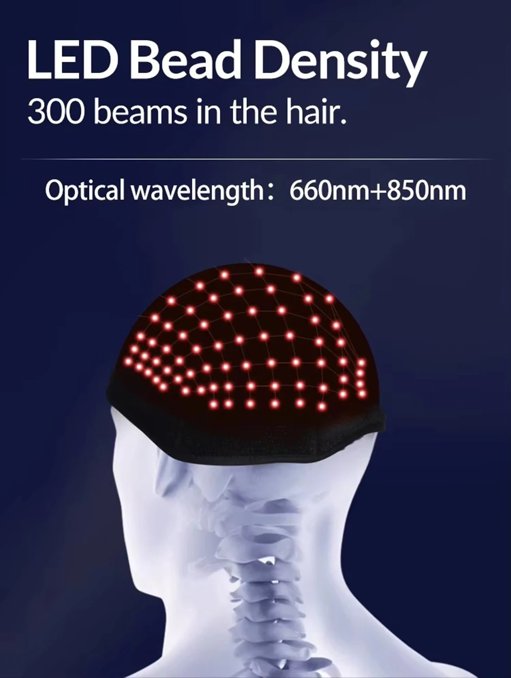 300 Stück Strahlentherapie-Haarkappe 650nm 850nm Rotlicht Nahinfrarot 100 LED-Licht-Hut gegen Haarausfall Entspannende Kopfhautmassage-Gerät – Detail 8
