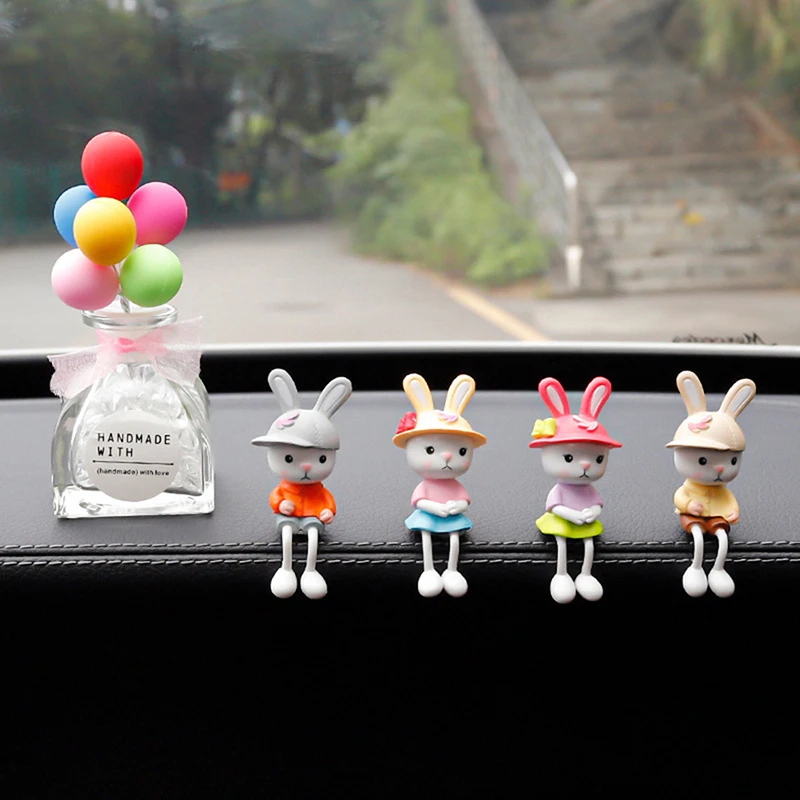 

4Pcs/Set Car Doll Little Hanging Feet Rabbit Car Interior Decoration Cute Creative Gift Tabletop Ornament Car Accessories