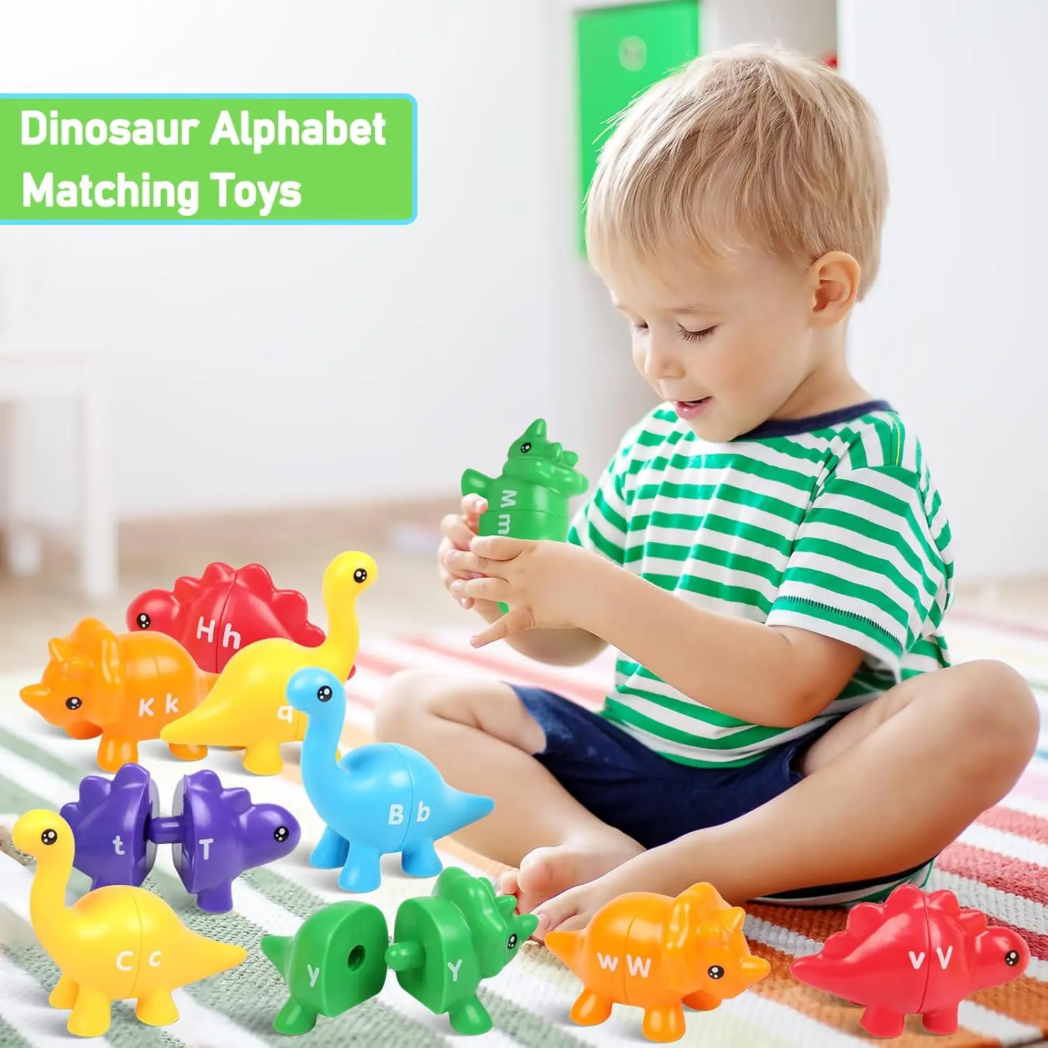 ABC Alphabet Dinosaurs Matching Learning Toy for Kids Double-Sided Match Letter Montessori Preschool Educational Learning Toys