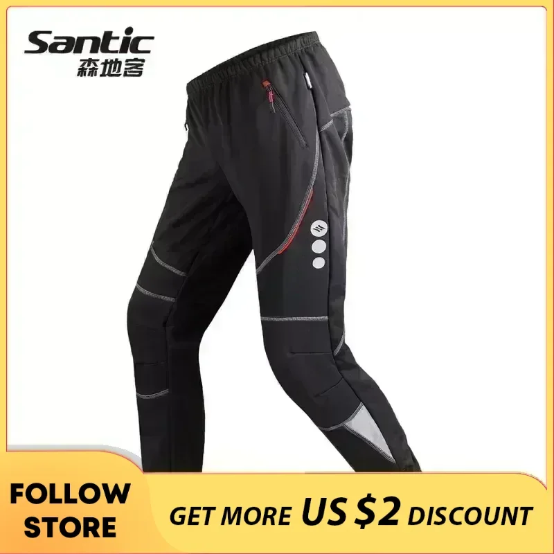 Santic Cycling Pants Men Winter Fleece Warm Pants Outdoor Casual Pants Long Clothing Bicycle Fishing Fitness Pants Asian Size