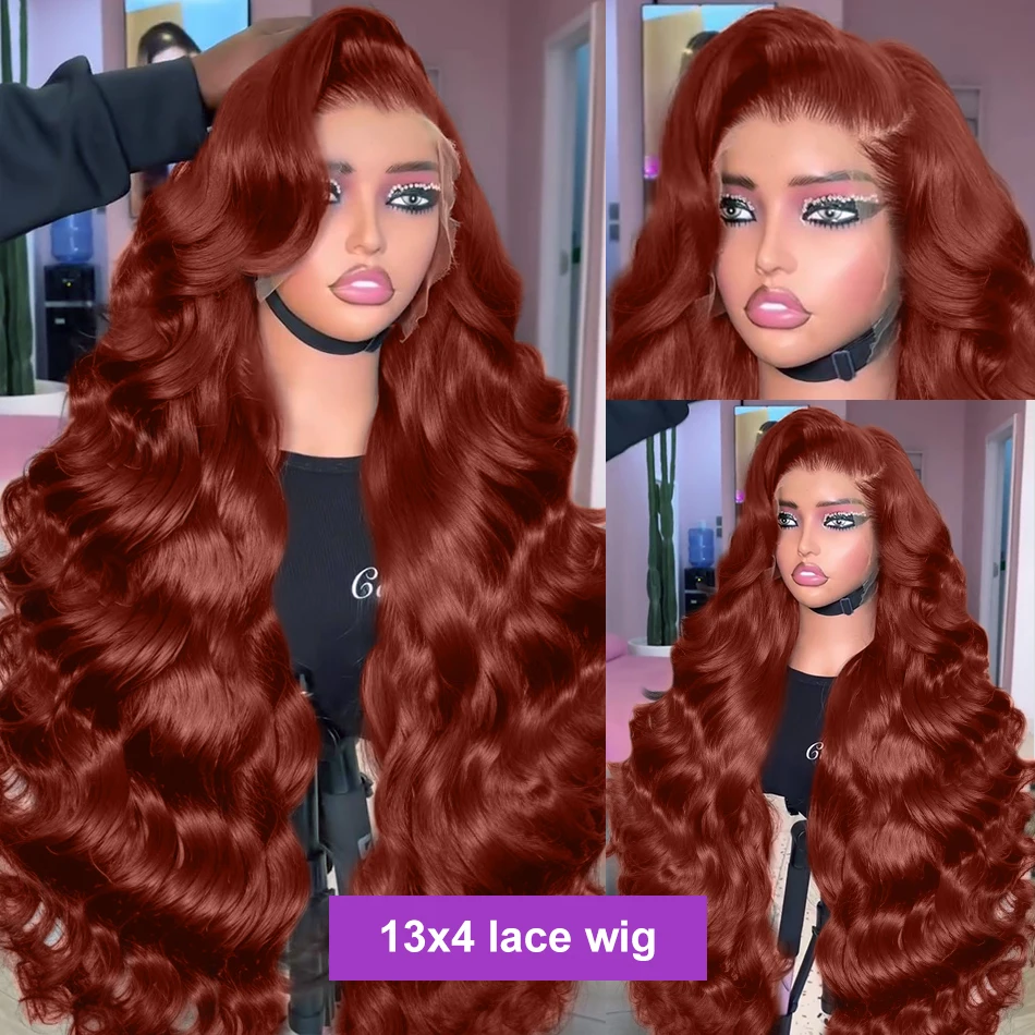 Brazilian 30 38 Inch Reddish Brown Body Wave 13x4 Lace Front Wig Human Hair 200% Water Wave 13x6 HD Lace Frontal Wigs For Women