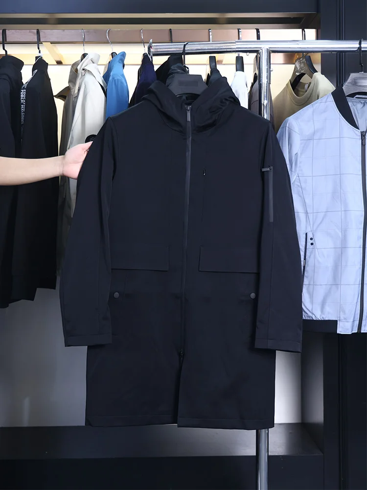 

Мужская модная куртка H-Home с капюшоном, весенне-осенняя, простая, средней длины, ветровка, молодежный тренд, нейлон, спандекс, на молнии