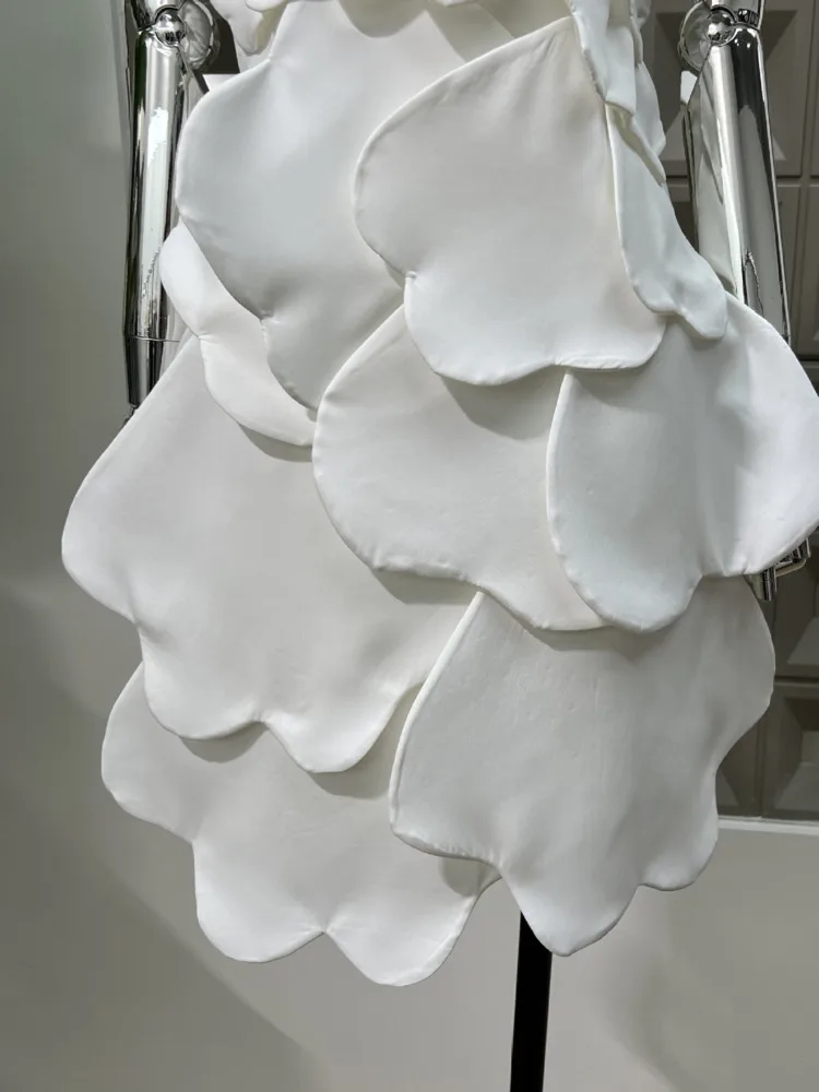 Dfdg designer feminino em camadas pétala bud vestido sem alças fino cor sólida suave romântico vestido de noite primavera verão pista 2025