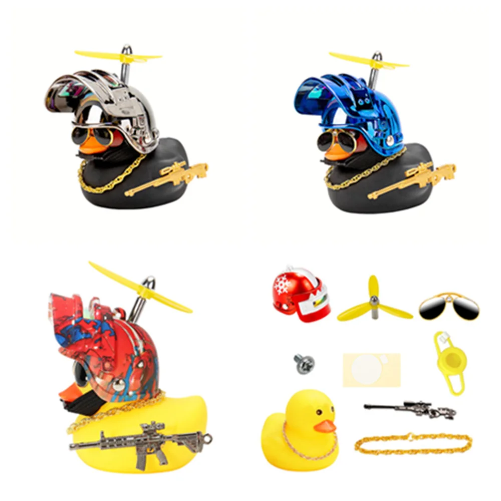 

Cute Rubber Duck Toy Level 3 Helmet Yellow Black Duck Decorations Bike Gadgets with Propeller Car Dashboard Decor Accessories