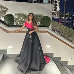 Flora Dress Black Satin Evening Dress Floor-Length A-Line Off The Shoulder Dubai Saudi Arabia فساتين سهرة Prom Gown With Shawl