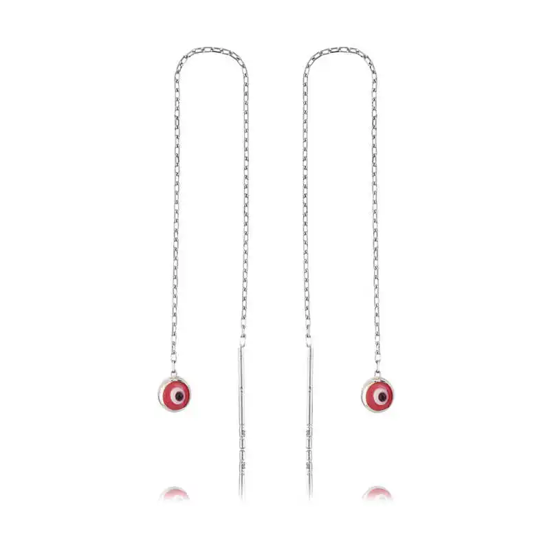 Silver Chain Pink Evil Eye Earrings 925 Sterling Women for Jewelry Wedding Party Birthday Gift - Box - Fashion Girl accessories