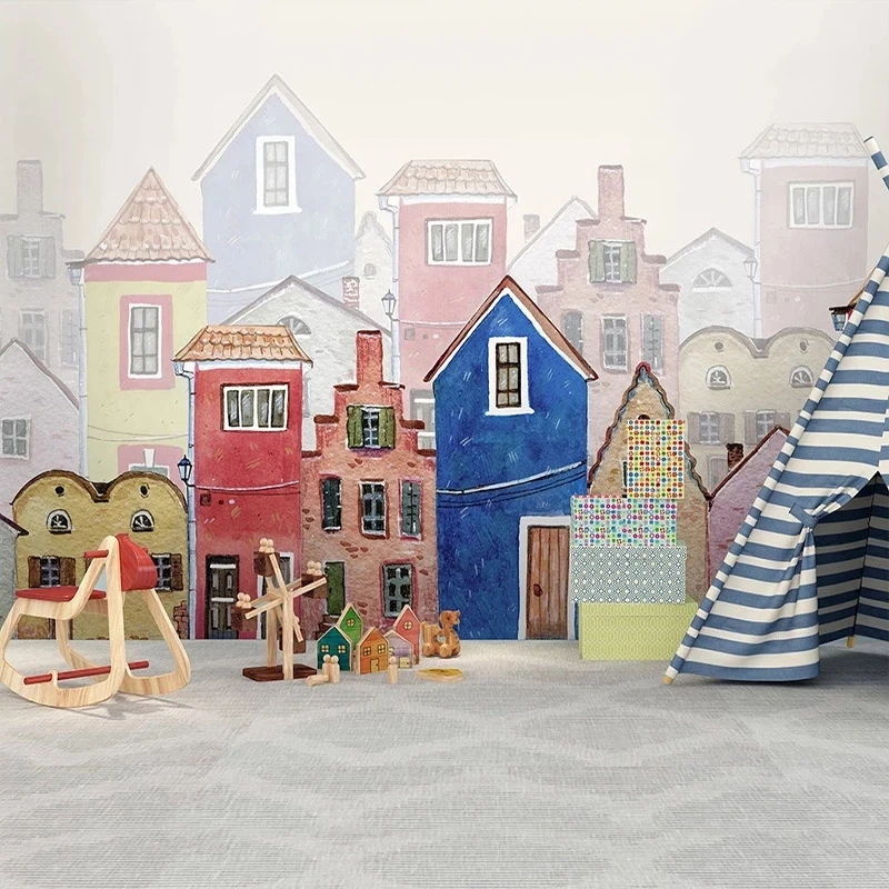 Custom Photo Mural Wallpaper Kids Room City Building Cartoon Hand Painted House Bedroom Living room TV background restaurant 8d
